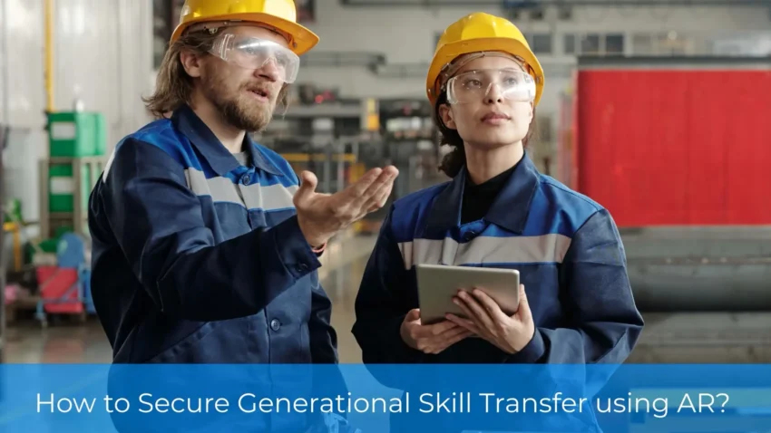 Explaining coworker how to use industrial crane